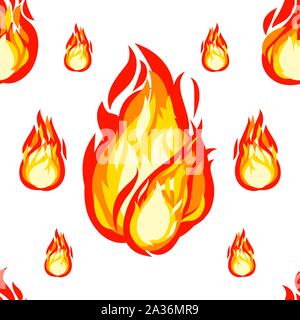 Seamless pattern of drawing fire balls, isolation on white background for any graphic designing. Stock Vector