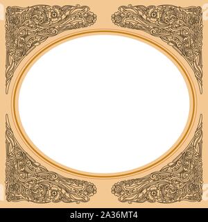 Drawing vintage nature ornament, ancient style free hand art for corner decoration Stock Vector