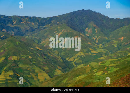 Amazing terraced fields in Ta Xua, Northwest Vietnam. At an altitude of 2000m above sea level, this place is also known by the name: Clouds Paradise. Stock Photo