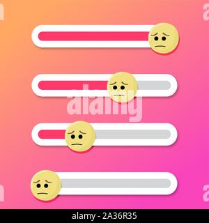 Sad slider bar interface indicator. Emotion face expression with mood badly, feeling emoticon sad in feedback tracker. Vector illustration Stock Vector