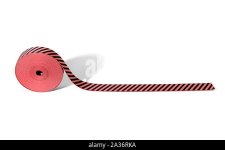 Roll of colorful striped red and black elastic ribbon displayed on edge on a white background with copy space for use in manufacturing in the fashion Stock Photo