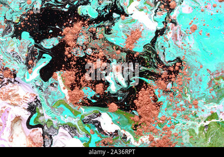 Pink purple and yellow color mix marble texture design, fluid art painting, contemporary art Stock Photo