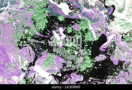 Pink purple and yellow color mix marble texture design, fluid art painting, contemporary art Stock Photo