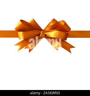 Gold gift ribbon bow straight horizontal isolated on white background Stock Photo