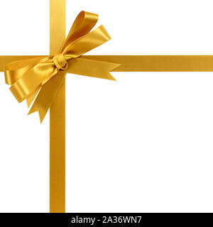 Gold gift ribbon and bow isolated on white Stock Photo
