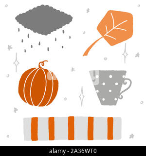 Halloween autumn magic elements illustration in orange Stock Photo