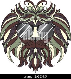 Abstract illustration on lion head, hipster style. Stock Vector