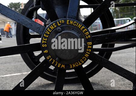 Close up of nameplate on a Wallis steam traction engine at Tyseley Railway Centre, Birmingham, UK Stock Photo