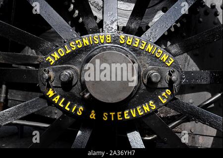 Close up of nameplate on a Wallis steam traction engine at Tyseley Railway Centre, Birmingham, UK Stock Photo
