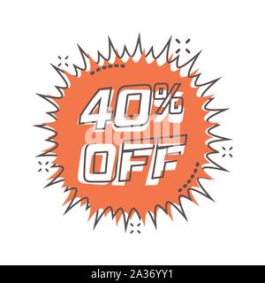 Vector cartoon discount sticker icon in comic style. Sale tag illustration pictogram. Promotion 40 percent discount splash effect concept. Stock Vector