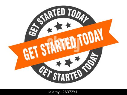 get started today sign. get started today orange-black round ribbon sticker Stock Vector