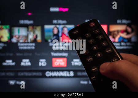 Multimedia Television video streaming, Media TV on demand, web banner background Stock Photo