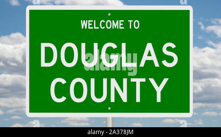 Rendering of a green 3d highway sign for Douglas County Stock Photo