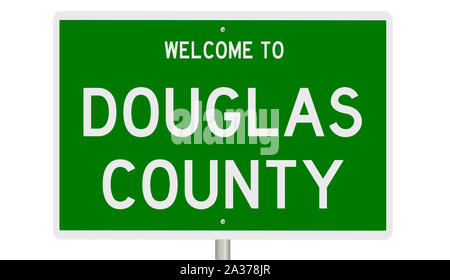 Rendering of a green 3d highway sign for Douglas County Stock Photo