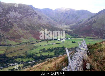 Wasdale Head Inn from Footpath to the Wainwright Lingmell in Wasdale, Lake District National Park, Cumbria, England, UK. Stock Photo