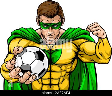 Superhero Holding Soccer Ball Sports Mascot Stock Vector