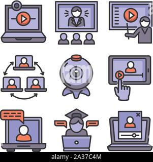 Webinar icons set. Outline set of webinar vector icons for web design isolated on white background Stock Vector