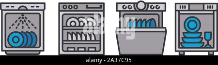 Dishwasher icons set. Outline set of dishwasher vector icons for web design isolated on white background Stock Vector