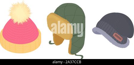 Winter headwear icons set. Isometric set of winter headwear vector icons for web design isolated on white background Stock Vector