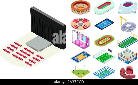 Arena icons set. Isometric set of arena vector icons for web design isolated on white background Stock Vector