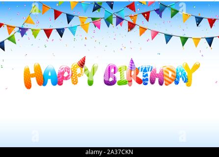 3D Cute rainbow colorful bubble with pattern calligraphy of happy birthday for an anniversary celebration and invitations greeting card vector illustr Stock Vector