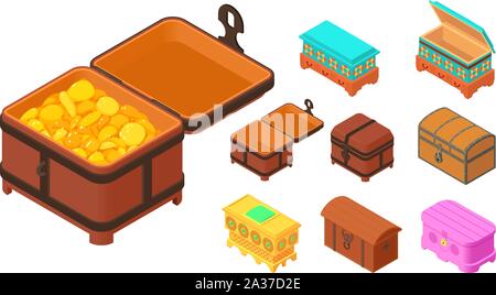 Dower chest icons set. Isometric set of dower chest vector icons for web design isolated on white background Stock Vector