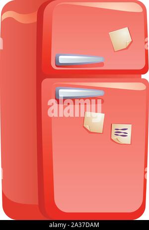 Red retro fridge icon. Cartoon of red retro fridge vector icon for web design isolated on white background Stock Vector