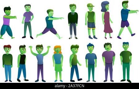 Zombie icons set. Cartoon set of zombie vector icons for web design Stock Vector