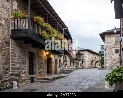 Typical street in the old town in the evening in Puebla de Sanabria, Zamora, Spain Stock Photo
