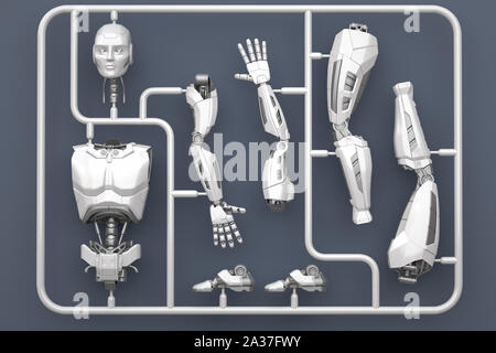 Model kit set with futuristic robot parts. 3D illustration Stock Photo