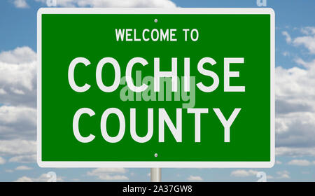 Rendering of a green 3d highway sign for Cochise County in Arizona Stock Photo