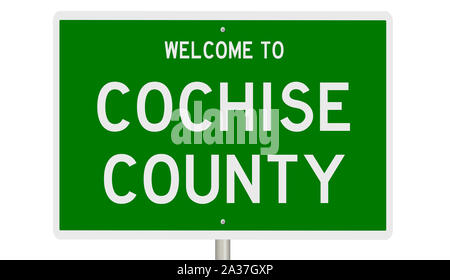 Rendering of a green 3d highway sign for Cochise County in Arizona Stock Photo