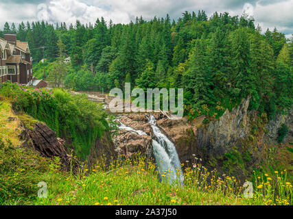 Snoqualmie Falls from Beside Lodge Stock Photo