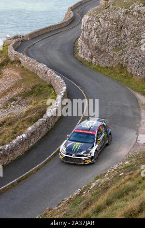 Llandudno, Wales, UK. 6th Oct 2019. Great Orme stage has been called off because rough weather conditions mean the team of divers required for safety reasons cannot get close enough to the stage, The cars drove a parade lap  Credit: Jason Richardson/Alamy Live News Stock Photo