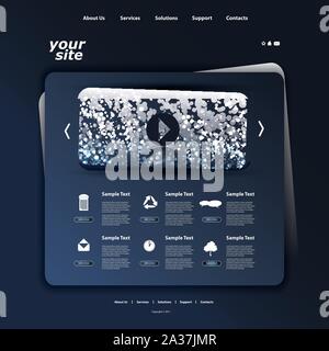 Abstract Dark Blue Modern Styled Media or Technology Web Site Design Template with Play Button in a Sparkling Bubbly Background - Vector Stock Vector