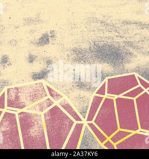 Polygons on rough paper texture, abstract background Stock Photo
