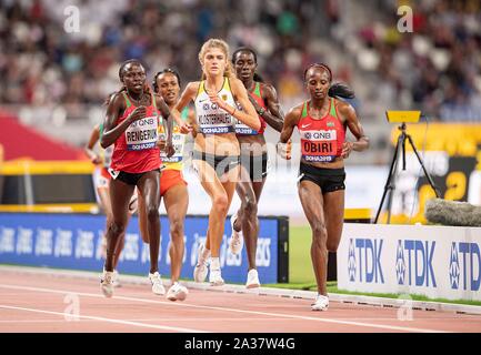 vr winner Hellen Obiri (KEN / 1st place), Margaret Chelimo Kipkemboi (KEN / 2nd place), Konstanze KLOSTERHALFEN (Germany / 3rd place), Tsehay Gemechu (ETH / 4th place), Lilian Kasait Rengeruk (KEN / 5 .Place), Action, Field, Pulk, Women's Final 5000m, on 05.10.2019 World Athletics Championships 2019 in Doha / Qatar, from 27.09. - 10.10.2019. | Usage worldwide Stock Photo