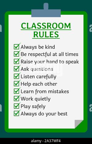 Classroom rules poster. Clipboard over orange background Stock Vector ...