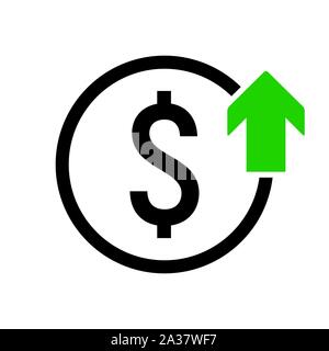 Dollar Up. Symbol value increase icon. Currency Growth Concept. Stock Vector