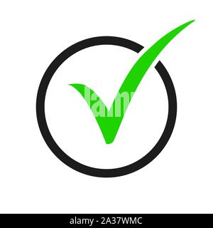 Green check mark icon in a black circle. Over white background Stock Vector