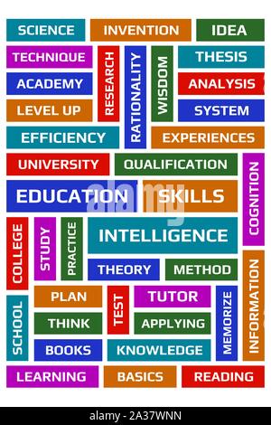 Education word collage poster. Over white background Stock Vector