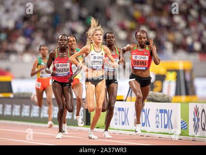 vr winner Hellen Obiri (KEN/1st place), Margaret Chelimo Kipkemboi (KEN/2nd place), Konstanze KLOSTERHALFEN (Germany/3rd place), Tsehay Gemechu (ETH/4th place), Lilian Kasait Rengeruk (KEN/5 .Place), Action, Field, Pulk, Women's Final 5000m, on 05.10.2019 World Athletics Championships 2019 in Doha/Qatar, from 27.09. - 10.10.2019. | Usage worldwide Stock Photo