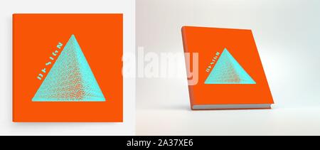 Pyramid consisting of small particles. Cover design template. Object with dots. Molecular grid. 3d vector illustration. Futuristic connection structur Stock Vector