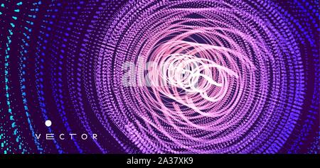 Array with dynamic particles. Swirl with connected dots. Abstract science or technology background. 3d vector illustration. Stock Vector