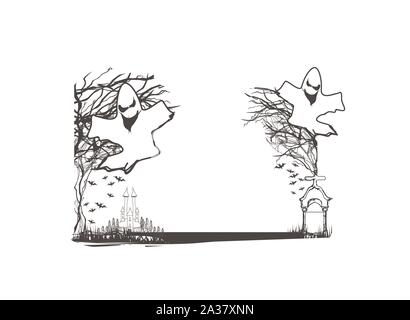 Halloween night - black and white frame Stock Vector