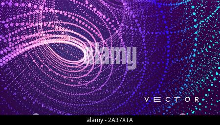 Array with dynamic particles. Swirl with connected dots. Abstract science or technology background. 3d vector illustration. Stock Vector