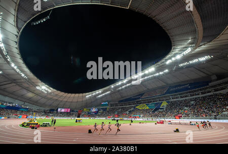 DOHA - QATAR - OCT 5: British athlete’s Laura Weightman and Eilish McColgan competing in the 5000m final on day 9 of the 17th IAAF World Athletics Cha Stock Photo