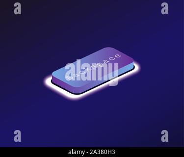 Backspace. Covered with a neon backlit keyboard button. Software development concept. Vector illustration. Stock Vector