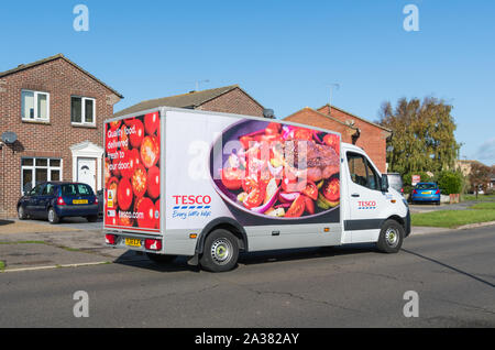 Tesco van delivering groceries in West Sussex, England, UK. Tescos grocery delivery van. Stock Photo