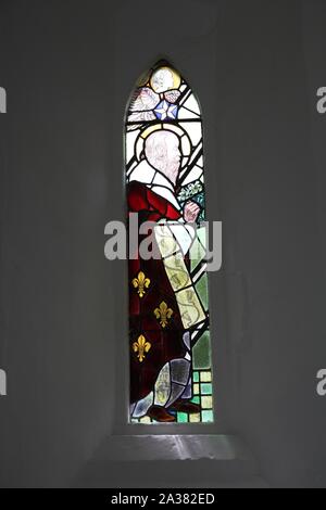 Staine Glass Window depicting Saint Nicholas, Loxley Church, Warwickshire Stock Photo